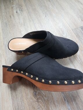 Lane Bryant Black Suede Studded Clog Mule Slip On Size 11